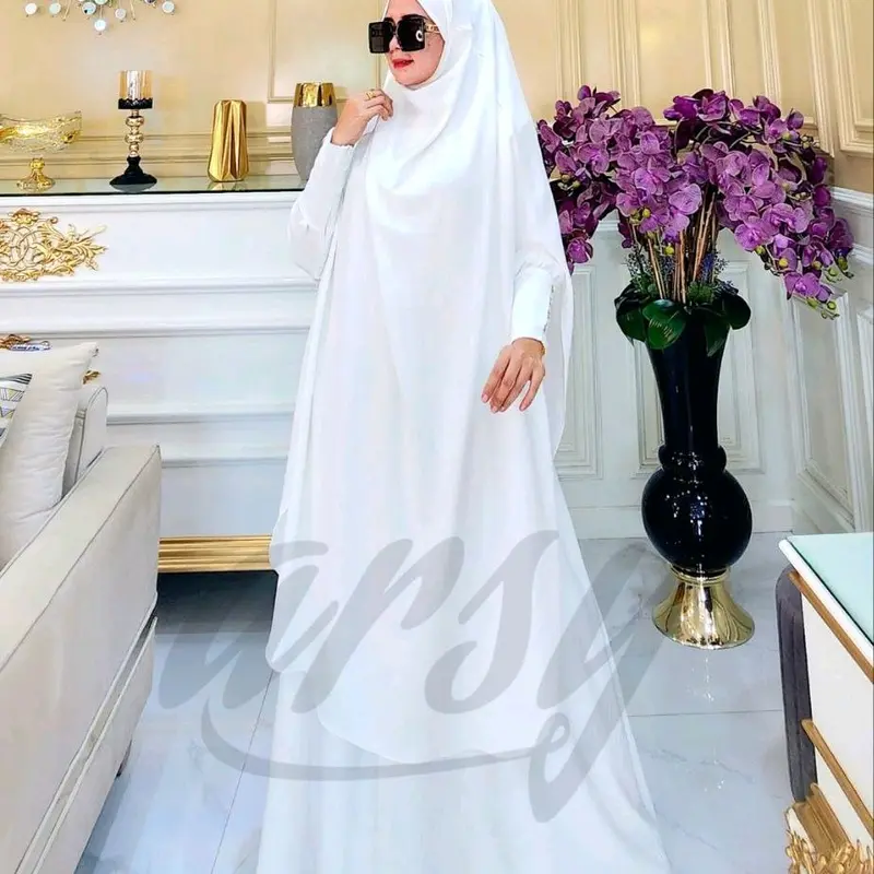 NUSAIBA SYARI UMROH HAJI GAMIS CADAR FK BY ARSY HIJAB White Hitam Putih 3