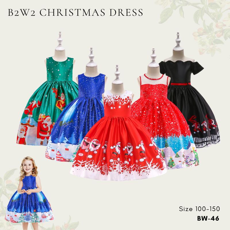 Product Introduction of [BrandedBaby] Baju Dress Natal Anak Perempuan Satin Printing Lengan Kutung Kids Fashion 24