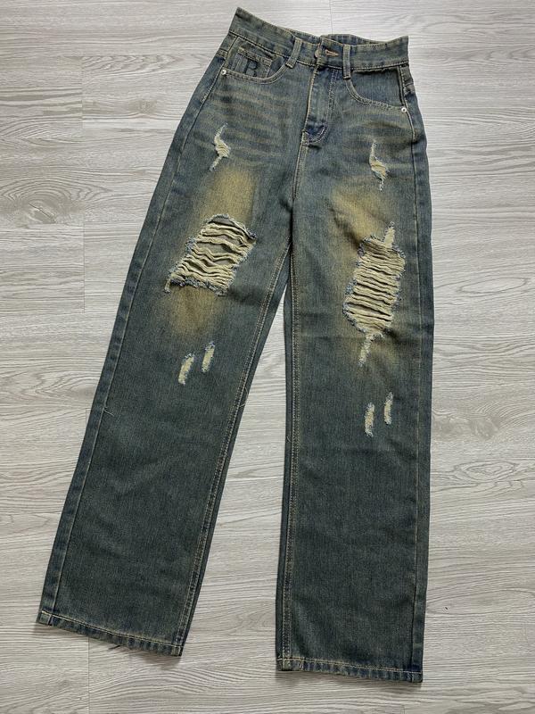 QUẦN JEAN THÊU CHỮ B - Chất liệu: Jean - Màu sắc: XANH BỤI - Kích thước: S (eo < 63cm), M (eo < 68cm), L (eo < 72cm), XL ( eo < 75cm)