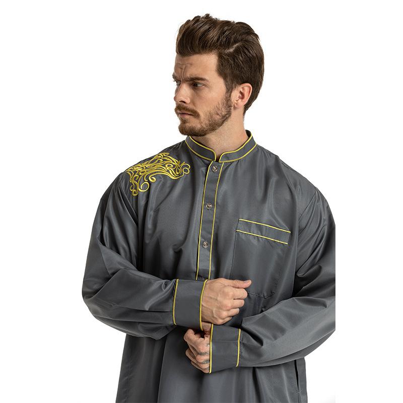 European and American Hot Sale Middle East Muslim Ethnic Embroidery Long Sleeve Loose Stand Collar Robe Men 0006 2