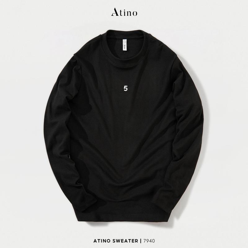 Áo Nỉ Giữ Nhiệt Nam Thêu Số 5 ATINO Fitted L.4.7940 x Menswear Hoodie Dài Tay Ghi
