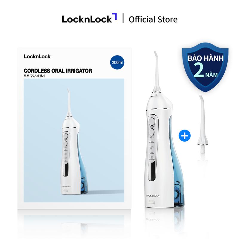 Máy tăm nước không dây LocknLock Cordless Oral Irrigator (200ml và 300ml) - (Màu xanh hoặc xám) - ENR156BLU & ENR166GRY - 4 chế độ phun, Bình chứa tháo rời, Cổng sạc USB