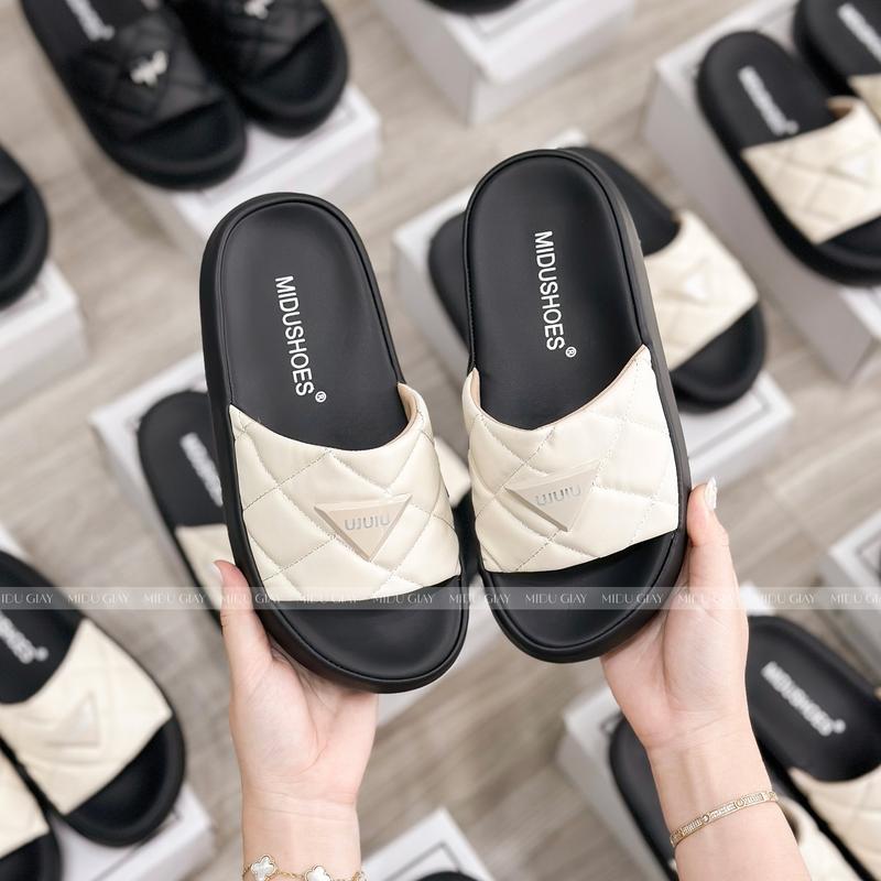 Dép MIDU Đế Bánh Mỳ, Da Mềm Cao Cấp TEK Cao Cấp Quai Ngang 3 Màu 4 Phân