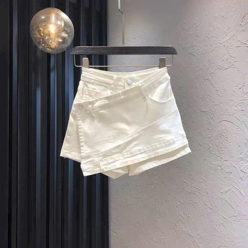 Quần Giả Váy Vạt Chéo Quần Short Váy Chữ A Kaki Nữ Dáng Ngắn Mặt Trước Đắp Chéo Tà Women Khuy