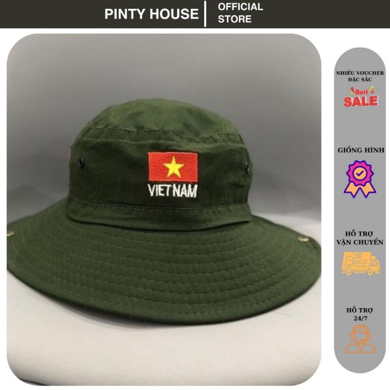 Product Introduction of Mẫu mới Mũ tai bèo, nón buckt vành rộng thêu cờ đỏ sao vàng có dây rút chống bay chất vải mềm mịn 0