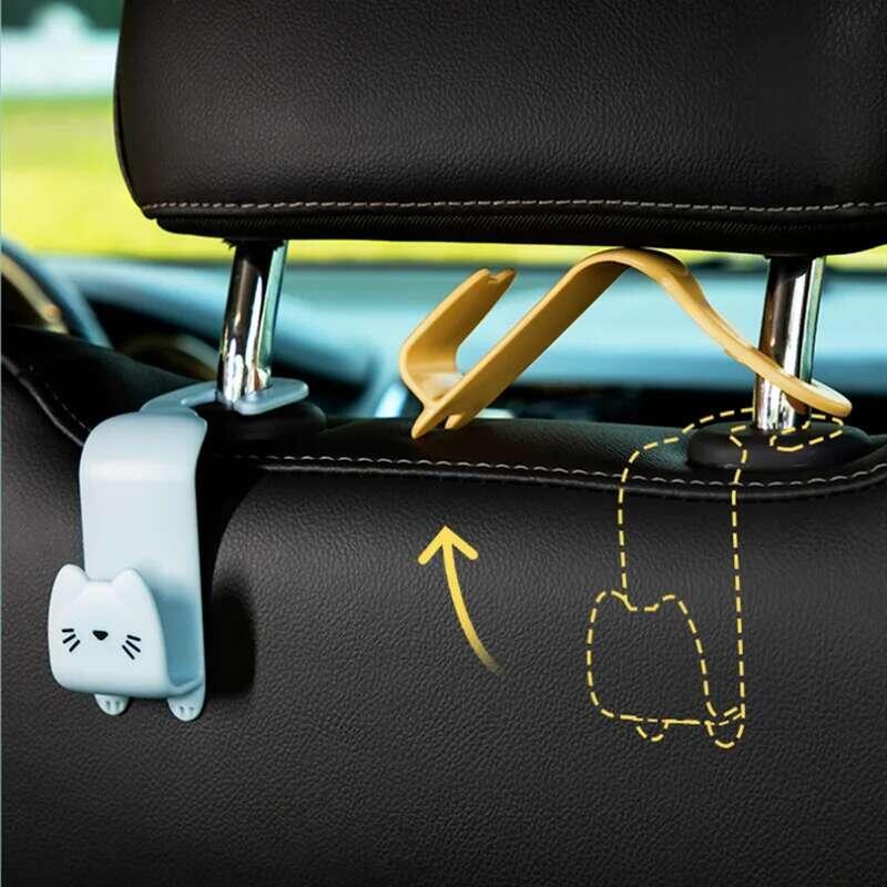 Product Introduction of 2pcs Creative Cute cat Car Seat Hooks Behind-seat Accessories Organizer Hook Bags Clothes Sundries Hanger Clip 3