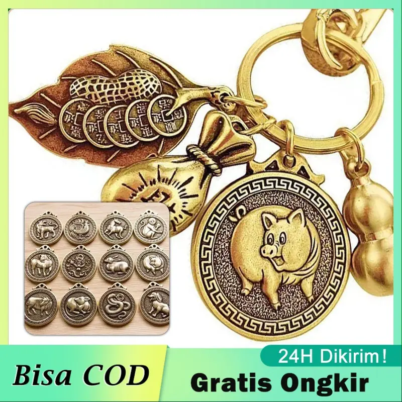 Gantungan Kunci Shio Bahan Logam Keychain 12 Shio Gantungan Kunci Naga Gantungan Kunci Motor 0