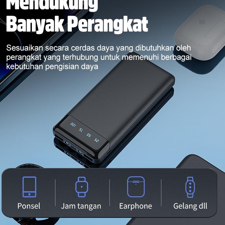 KIVEE Powerbank Fast Charging 20000 mAH 10000 mAh dengan Kabel Data Tipe C /Micro USB/Lightning USB Tampilan Daya Digital Flashlight Ganda Tiga masukan & lima keluaran Pengisian Daya Cepat 5