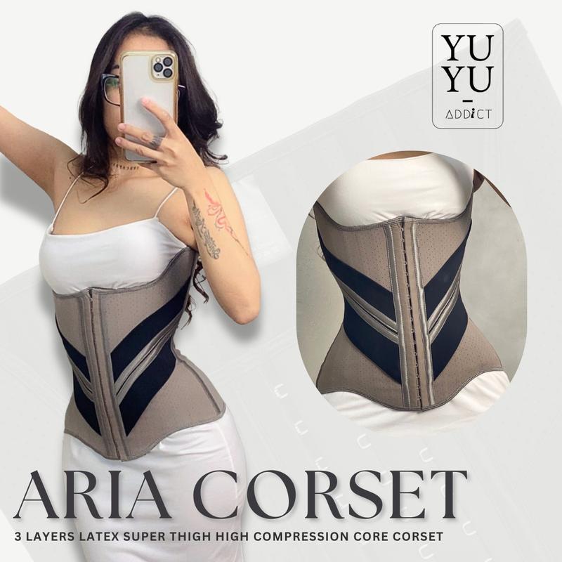 YUYUADDICT - NEW Aria Latex Nylon Super Tight High Compression Core Corset Free Extension korsetsarahannaslimperut 0