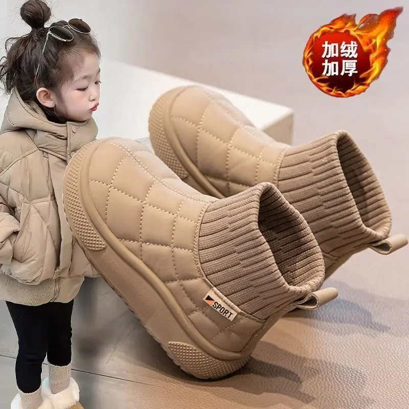 Bốt Đi Tuyết, Cho Bé Gái, Mùa Đông 2024 Hàng Mới Về, Lót Lông Cừu, Dệt Kim Giữ Nhiệt, Bốt Cotton Cho Trẻ Em, Bốt Cao Đến Mắt Cá Chân Chống Trượt 0