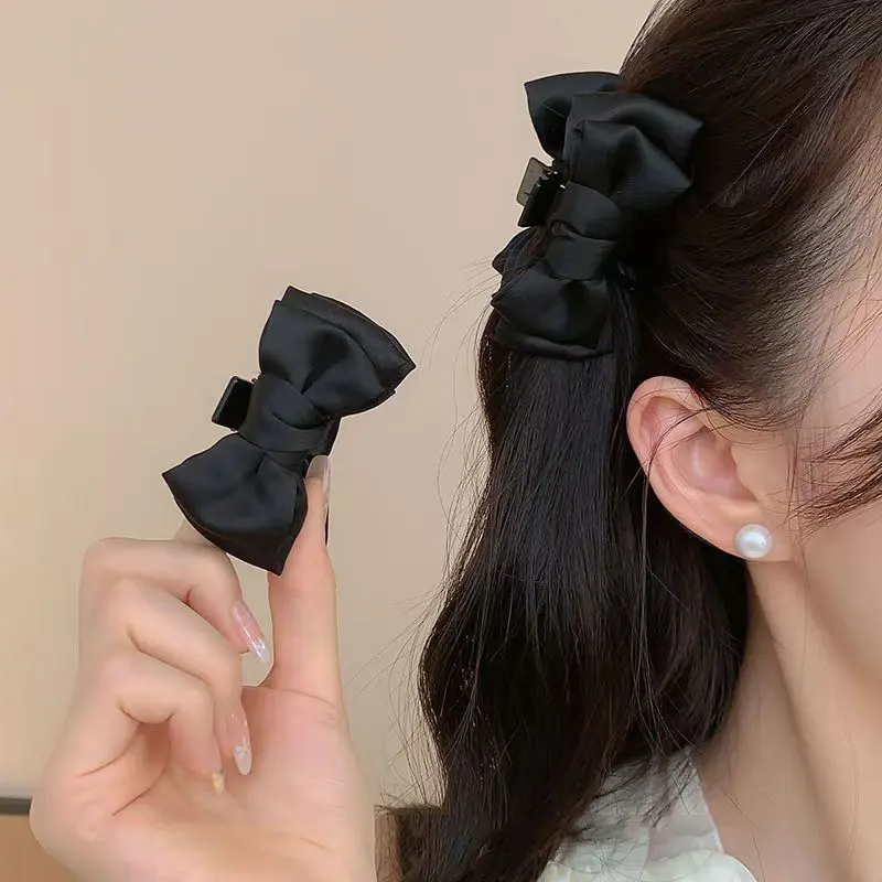 Kẹp Tóc Càng Cua Nhỏ Thiết Kế Thắt Nơ Màu Đen Ngọt Ngào, 1 Cặp, Kẹp Tóc Mái Bên Công Chúa, Thích Hợp Cho Phụ Nữ Và Trẻ Em Gái, Phụ Kiện Cài Tóc kepto  cnotieuthu 1