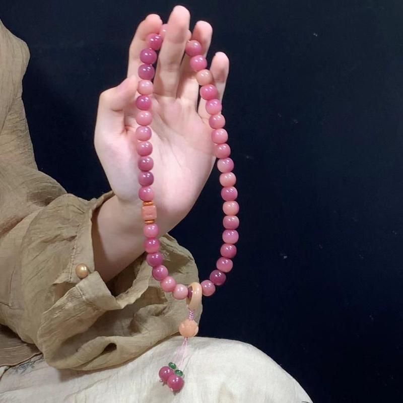 Product Introduction of Pink white jade bodhi root bracelet Female circular finger soft play bodhi Buddha beads student disk play gradient bracelet 1