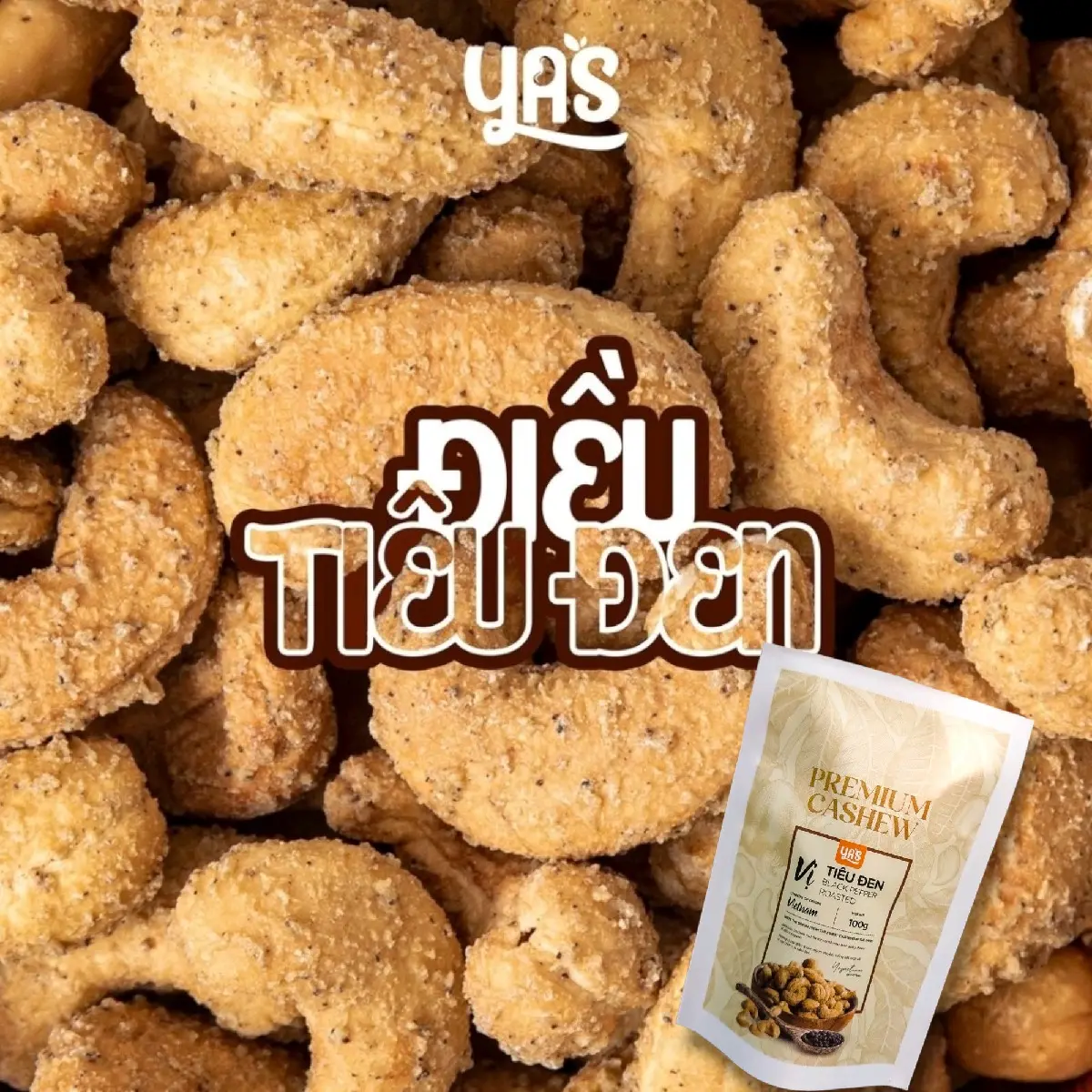 Hạt điều vị tiêu đen YAS túi 100g cao cấp cùng vị tiêu cay nồng giòn tan - Vị ngon mới lạ Snack Food Nuts Ăn Vặt hạtđiều 7vị