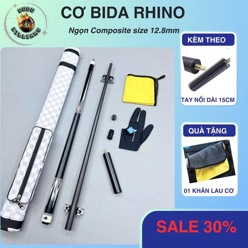 Cơ Bida Rhino Carbon Composite cao cấp, tặng kèm bịt bảo vệ ren và tay nối dài rhino rhino gậy  kt lỗ