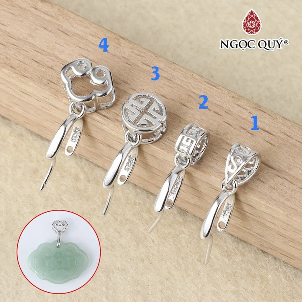 Ngọc Quý - Khoen bạc móc mặt dây chuyền lỗ xỏ 3-4mm