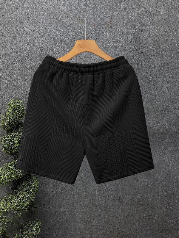 Men's Solid Jacquard Drawstring Waist Shorts, Loose Casual Comfy Shorts for Summer, Men's Bottoms for Daily Wear 4