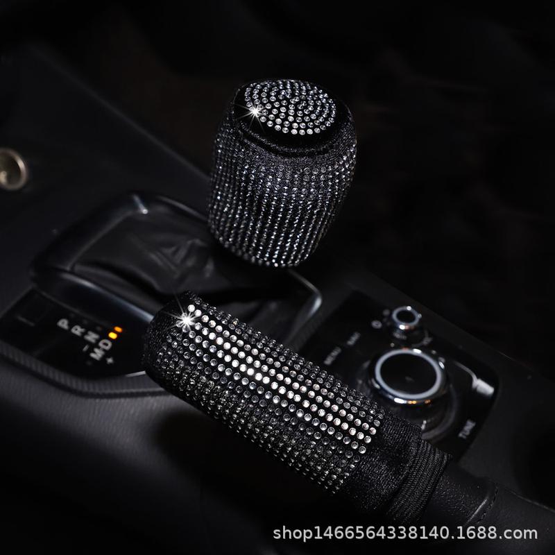 Product Introduction of Premium Diamond Inlaid Plush Leather Handbrake Set Shiny Handbrake Set Non-slip Automatic Gear Shift Collar Four Seasons General Motors Interior Accessories Auto Supplies Breathable Handbrake Set Handle Set General Motors Interior Supplies 6