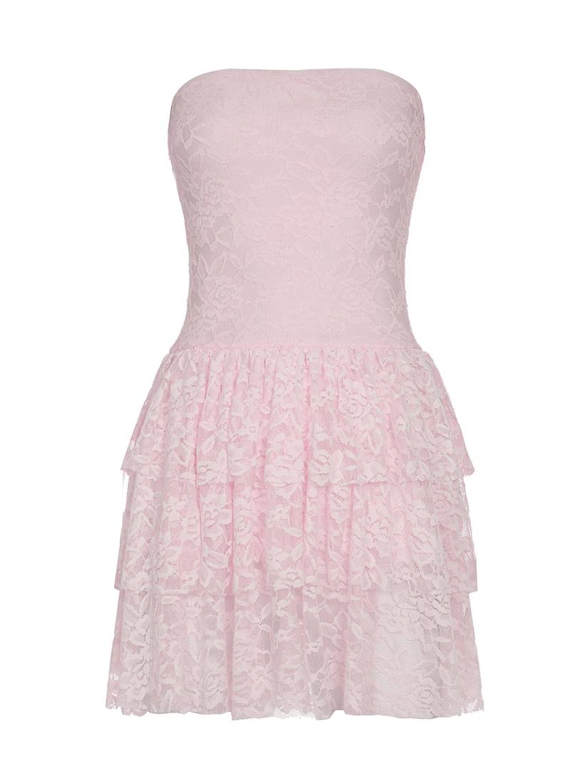 Product Introduction of Women's Tiered Layer Floral Lace Tube Dress, Elegant Strapless Short Dress for Party Club Dating Wear, Ladies Summer Clothes 4