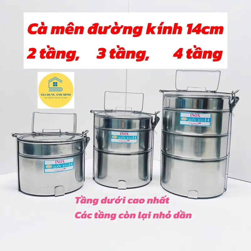 Cà Mên, cặp lồng - Inox không rỉ, ngăn cao có quai xách ( chính hãng loại 1) 4