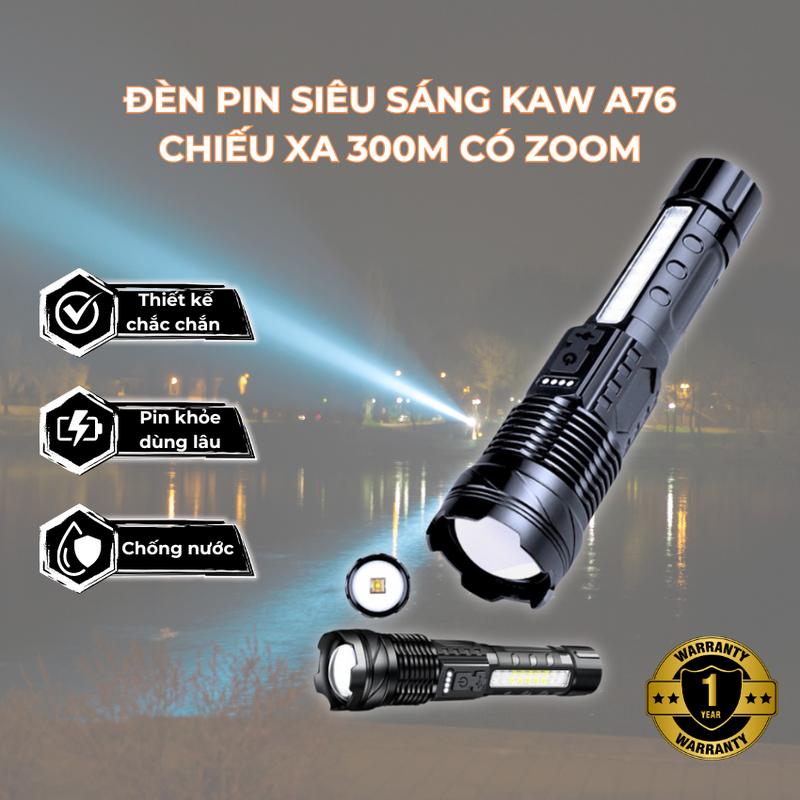 Đèn pin siêu sáng Corisu A76 chiếu xa 300m có Zoom chống nước IPX4 pin trâu chip COB Led tâm tròn 7 chế độ sáng