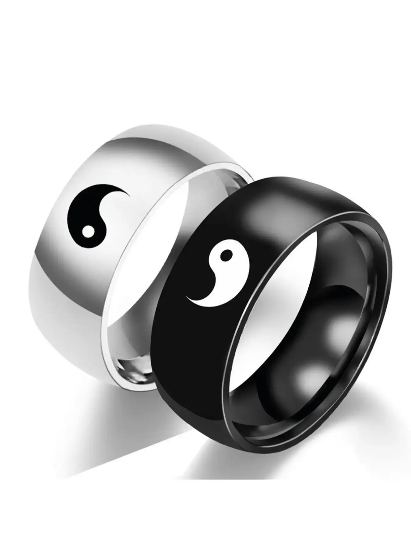 2pcs/set Simple Yinyang Design Stainless Steel Ring, Casual Matching Couple Ring, Fashion Jewelry Accessories for Men & Women, Valentine's Day, Gift