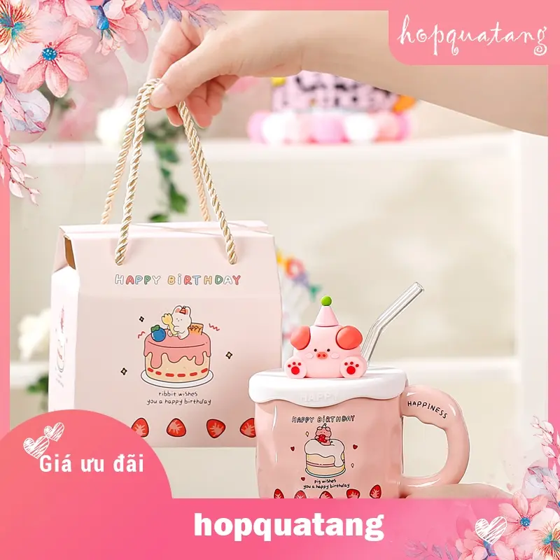 Cốc Sứ Cốc Uống Nước Nắp Hình Thỏ Gấu Sáng Tạo Kèm Hộp Quà Làm Quà Tặng Sinh Nhật 6