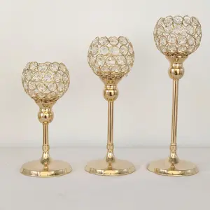 KRISTAL LAMPU European -GTYLE Mini Crystal Candlestick Creative Metal Ornament  Home Candlelight Dinner Item Decoration Supplies 3 Height Golden Crystal Tea Light Candle Holder Sparklers Wedding Candelabra (paket individu) Wedding Stability Crystal Indoor
