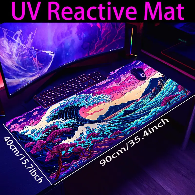 Sea Wave Pattern Mouse Pad, UV Reactive Large Gaming E-sports Computer Thickened Fluorescent Mouse Pad, Rubber Mouse Pad 5