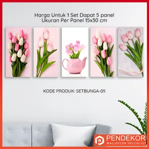 Set Hiasan Dinding Motif Bunga Dapat 5 Panel Pajangan Dinding - SETBUNGA-05