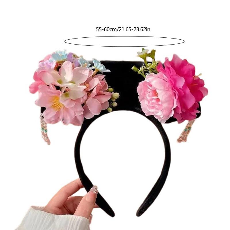 Product Introduction of Traditional Chinese Royal Flower Headband for Women Aesthetic Wedding Hairhoop Elegant Roleplay Party Dress Up Hairband 0