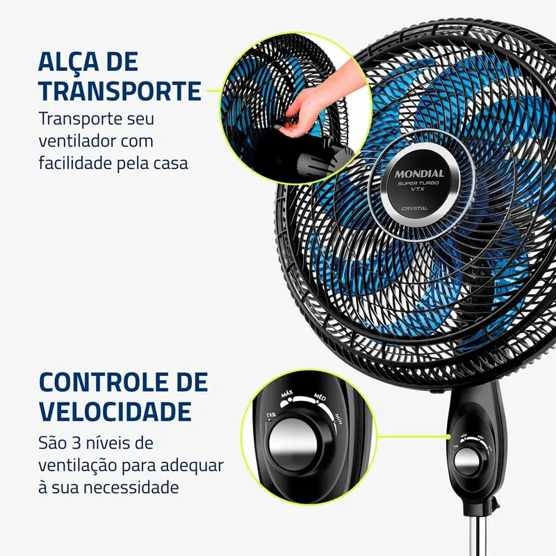 Ventilador de Coluna Super Turbo 8 Pás Mondial - VTX-40C-CRYSTAL - 6