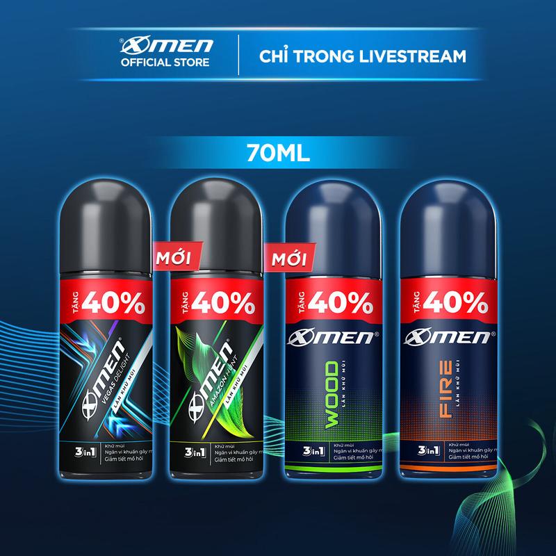 [TĂNG 40% DUNG TÍCH] Lăn khử mùi Xmen Amazon Hunt/Vegas Delight/Wood/Fire 70ml/chai - Hương thơm nam tính