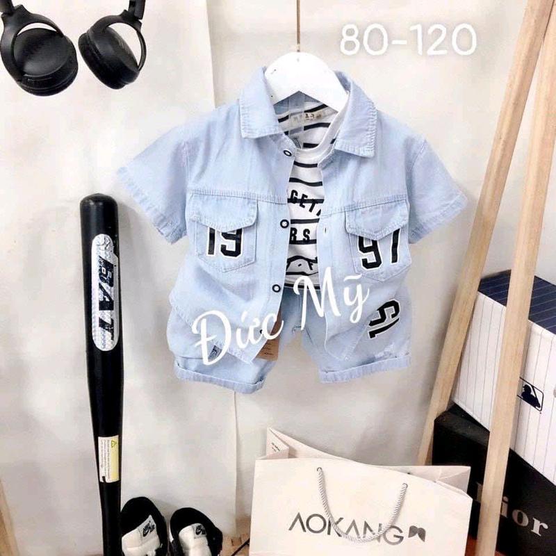 (Tặng Kèm Túi) Bộ Jean 3 Chi Tiết Bé Trai 10-30kg Chất jean mềm mại co giãn 4