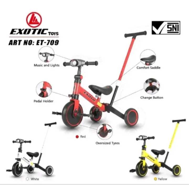 Sepeda Keseimbangan Balance Bike 4 in 1. New Exotic ET-709 (Ada Dorongan), Exotic ET-5511 (Ada Music Dan Lampu),  Exotic ET-5512 Stang bisa dilipat