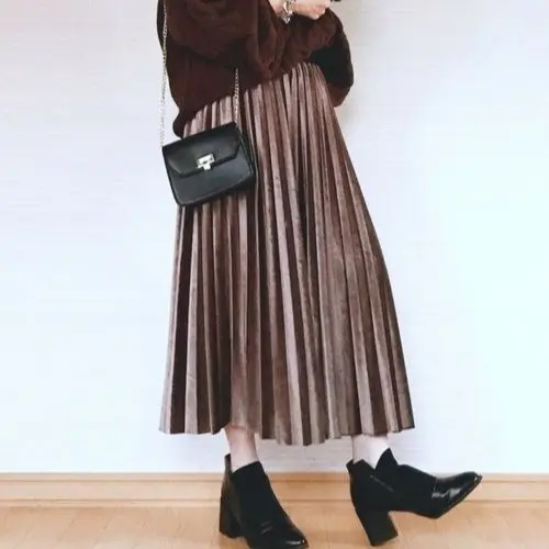ROK PLISKET VELVET BLUDRU PREMIUM PANJANG Fit Karet Bahan Suede Import Tebal Halus Nyaman untuk Muslim Ukuran L/XL/XXL