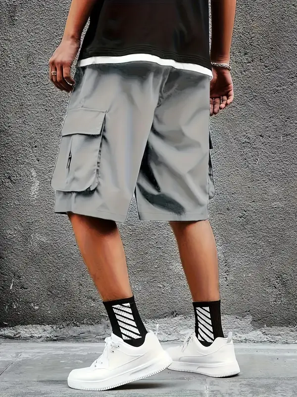 Men's Solid Color Cargo Shorts, Regular Fit Casual Fashion Comfy Breathable Shorts for Daily Wear, Men's Bottoms for All Seasons, Tropical 2