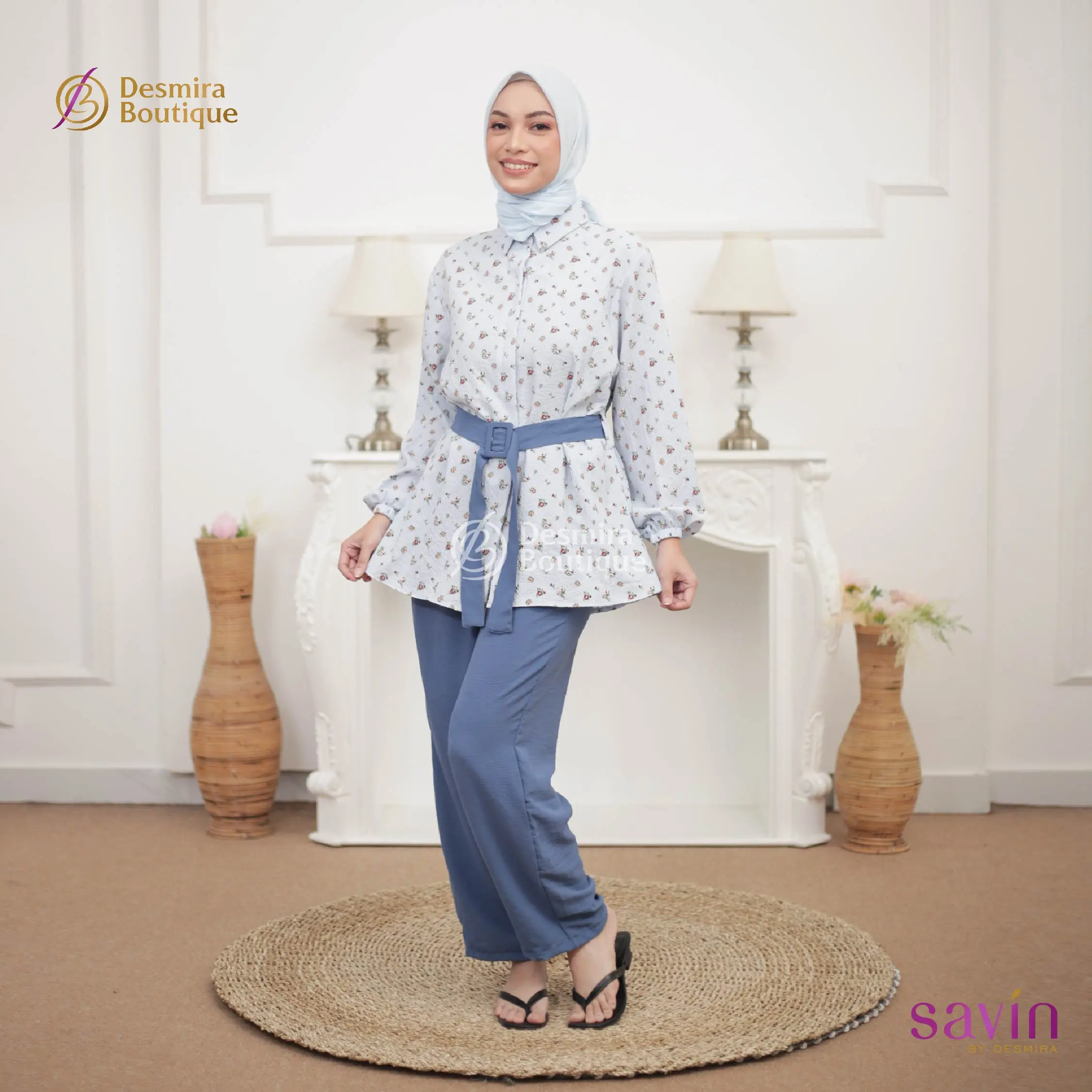 SAVIN BY DESMIRA - ALESHA ONE SET CRINKLE Fit  XL Bunga Airflow Baju Celana Panjang Nyaman