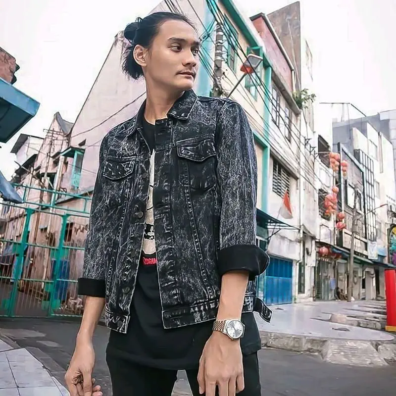 Jaket Jeans Sandwash Black Pria Premium / Jaket Jeans  Snow Black Wanita Oversize Premium Casual Denim Hitam