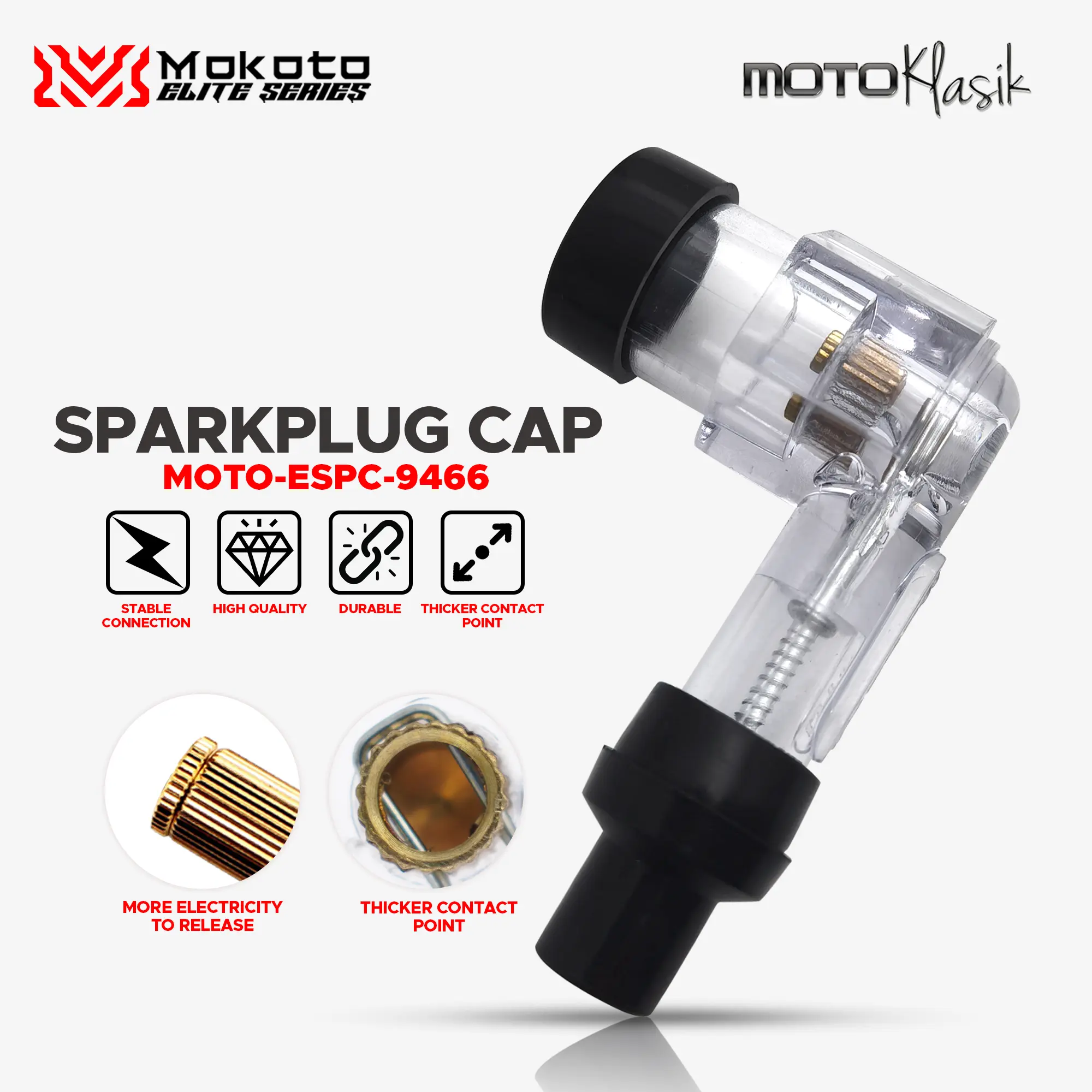 MOKOTO ELITE SERIES SPARK PLUG CAP MOTO-ESPC-9466 RECOMMENDED FOR RACING / TRANSPARENT SPARKPLUG FOR MOTORCYCLE 1PC