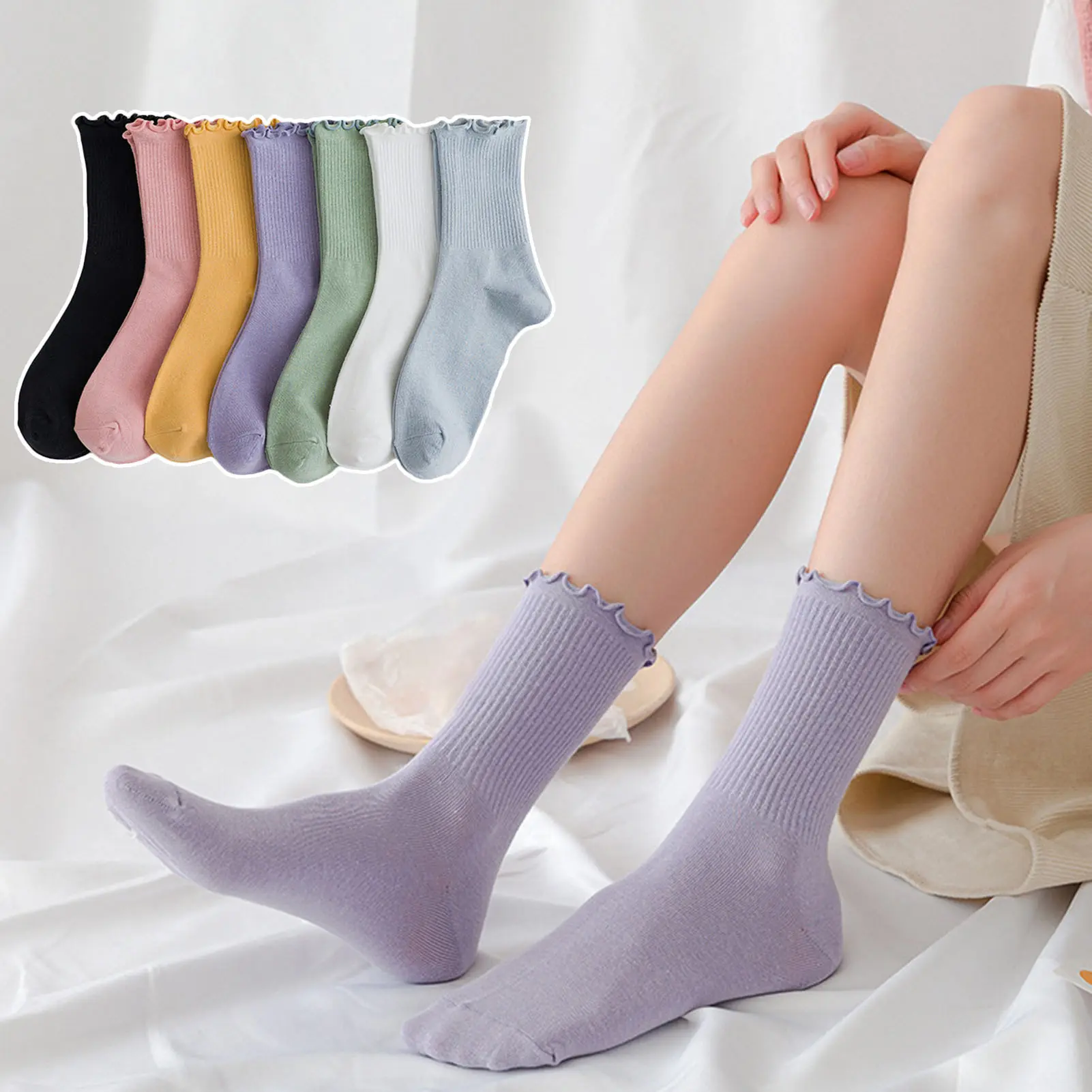 Tất Mùa Đông Cho Nữ, 1 Đôi, Độ Đàn Hồi Cao, Mềm Mại, Màu Trơn Chống Trượt, Nhiệt, Chống Co Rút, Không Mùi, Tất Ống Giữa, Phụ Kiện Quần Áo, Kiểu Shirring