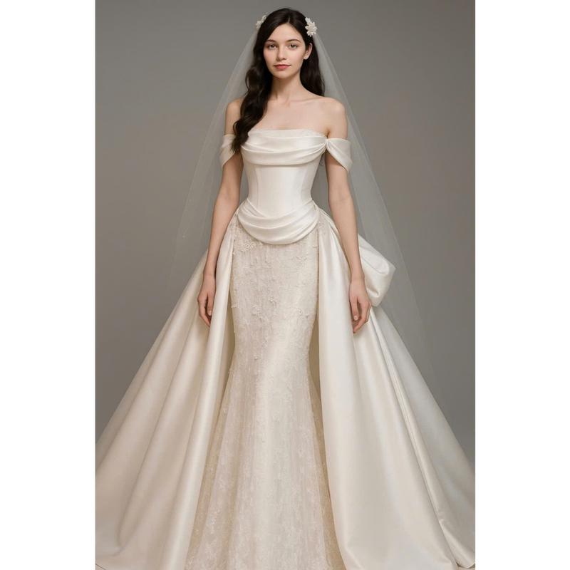  Váy trắng váy đi bàn cô dâu đuôi cá trễ vai nhẹ nhàng sang trọng Jolie 