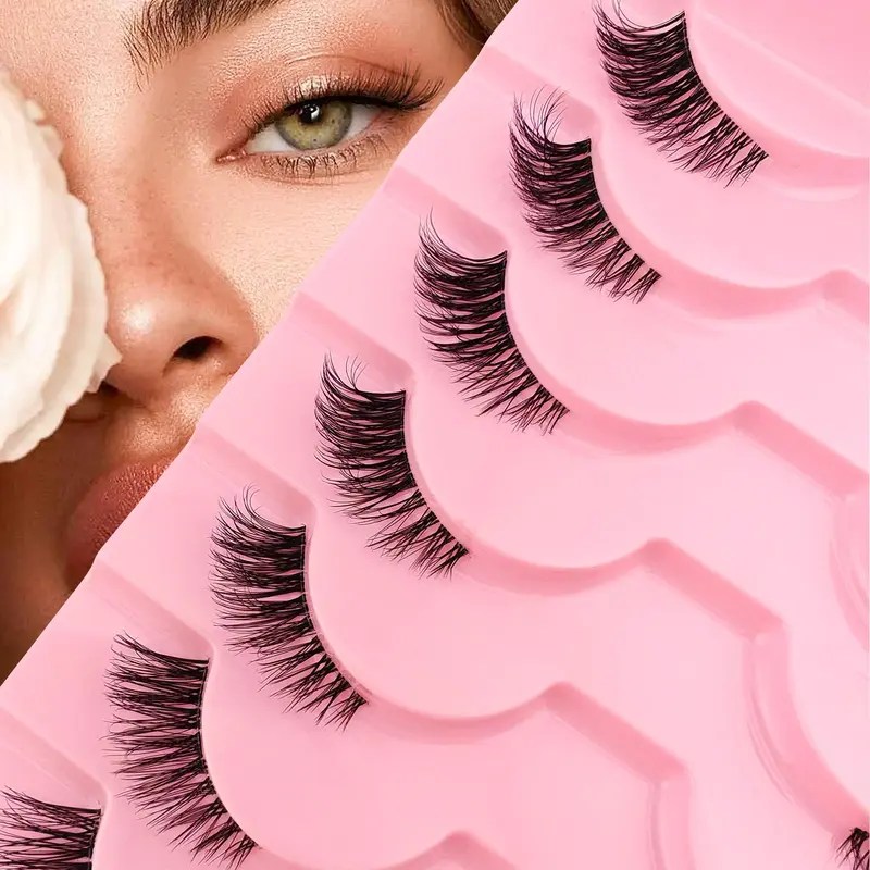 Fluffy False Eyelashes, 10 Pairs Natural Half-eye Curling Wispy Faux Cluster Lashes, Volumized False Eyelashes for Women and Girls, Makeup, Thick Volume 2