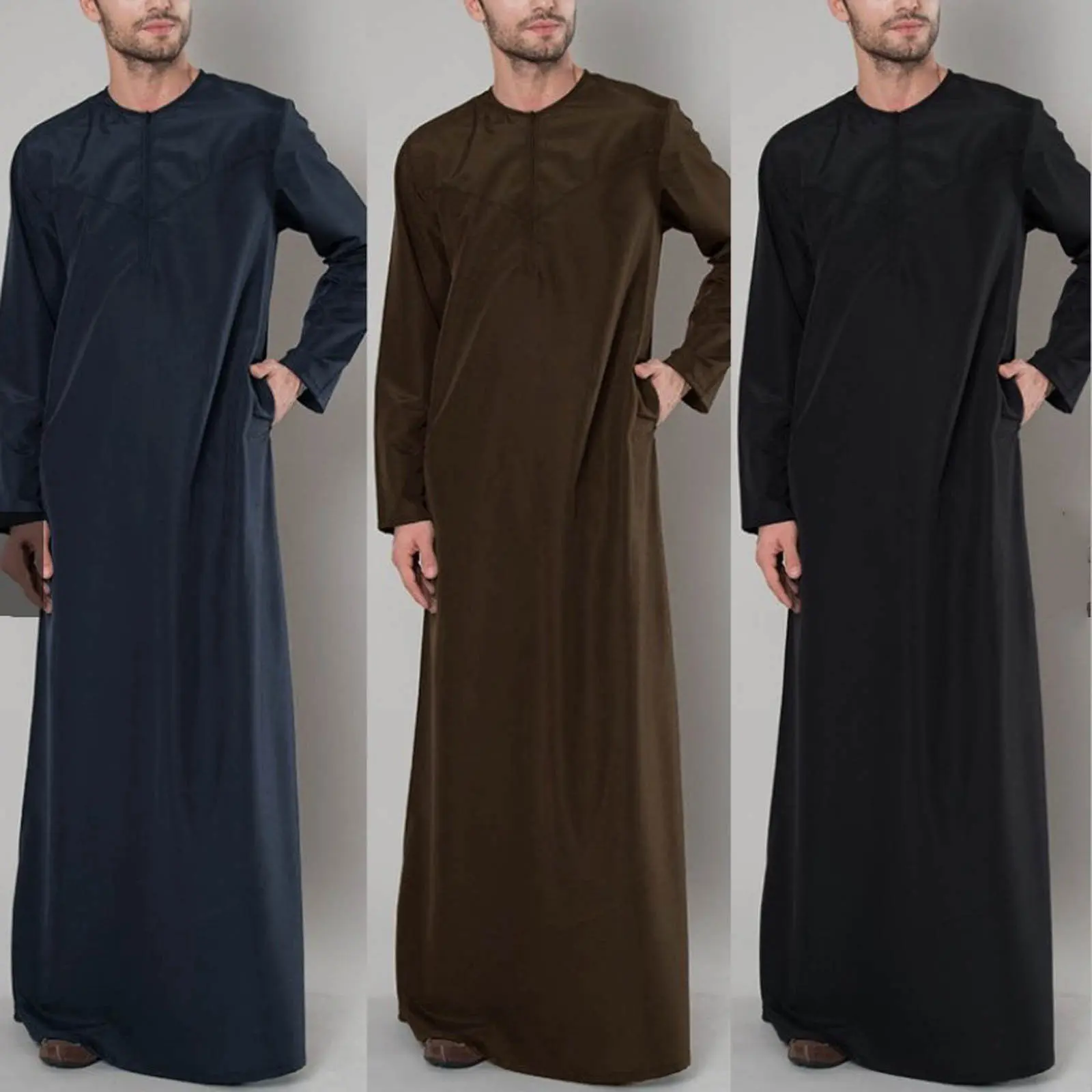 Men's Muslim Robe Set Arab Middle  Robe Long Sleeve Standing Neck Zipper Casual Robe,Muslim Basic Plus Size Minimalist Comfortable Clothing