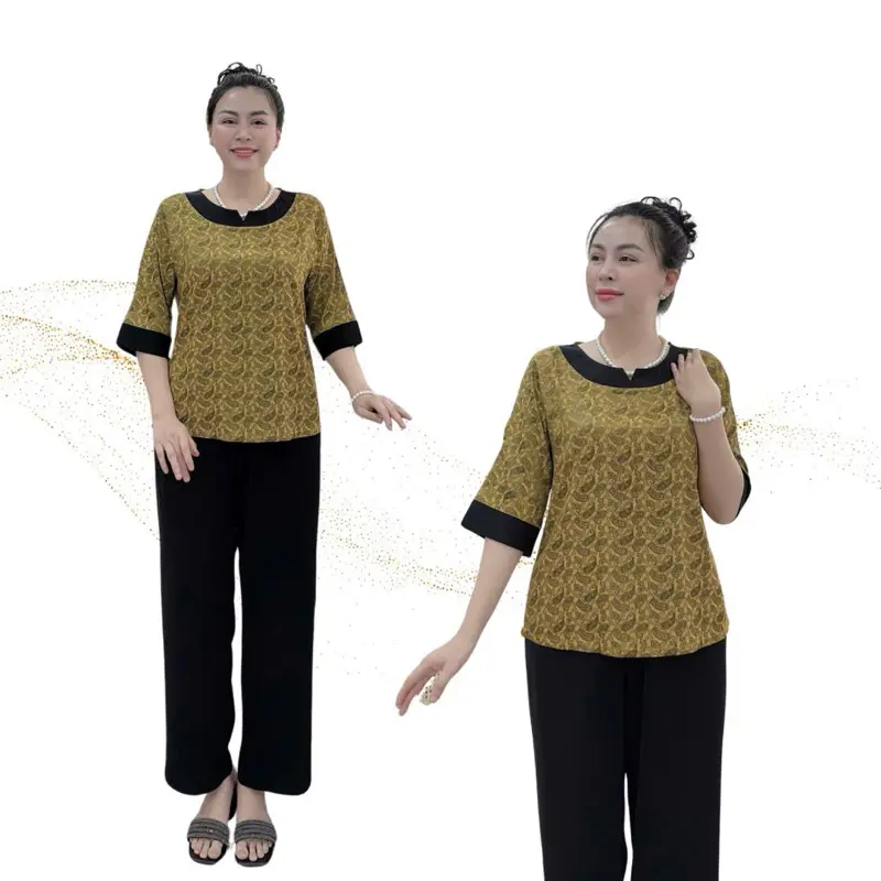 Y43 Bộ Đồ Trung Niên Lụa Gấm 2 Da Quần Dài Sang Trọng ,Thoải Mái, Có Size 45-80kg