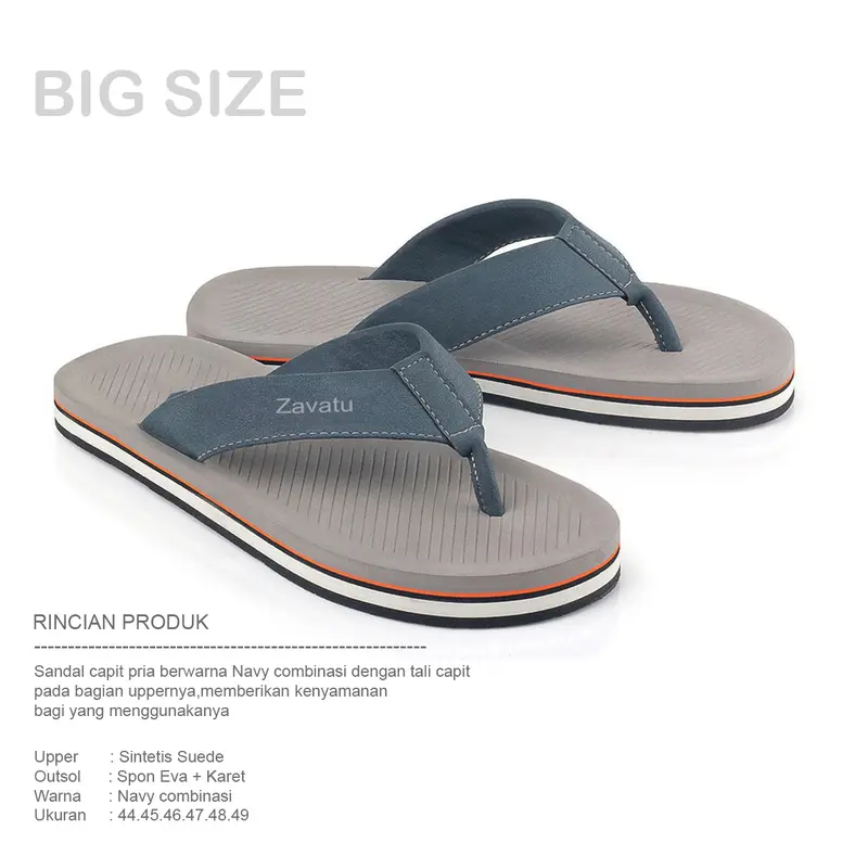sendal capit big size jumbo 44-45-46-47-48-49 sandal pria flip flop distro original trandy kekinian Sandal jepit Hitam Black 4