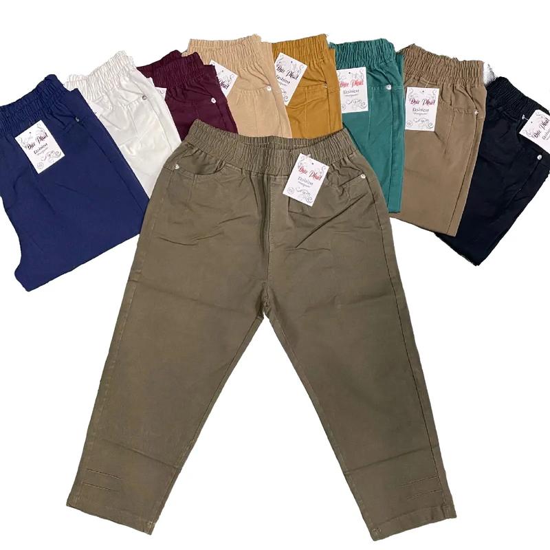  Mã 001 Quần Kaki Nữ 9 Tấc Dày Dặn Co Giãn 4 Chiều Thoải Mái Free Size Từ 50_60Kg Có Túi Women Pants Thun Thun 