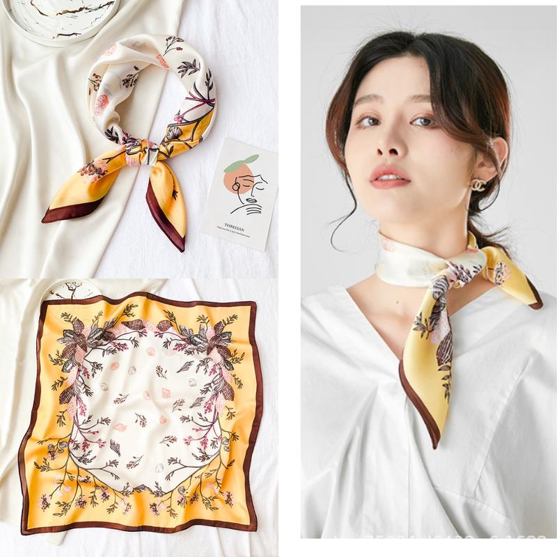 Khăn Lụa Vuông 70x70 Quàng Cổ Nữ Công Sở Đẹp- Trùm đầu Quấn Tóc Quấn Túi Làm Áo Yếm Lụa- Hoa lá