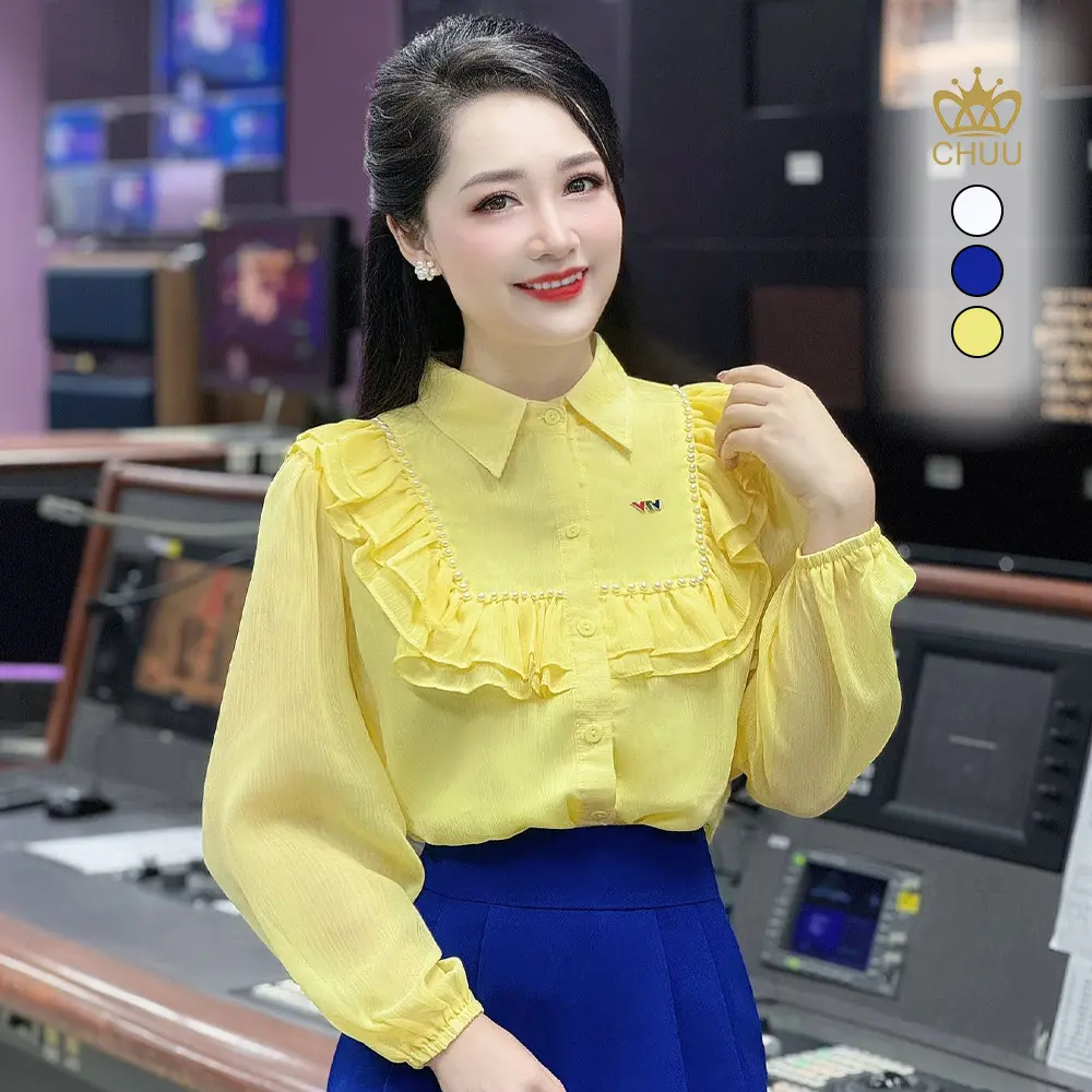 Áo sơ mi nữ vạt vuông đính ngọc CHUU A8076