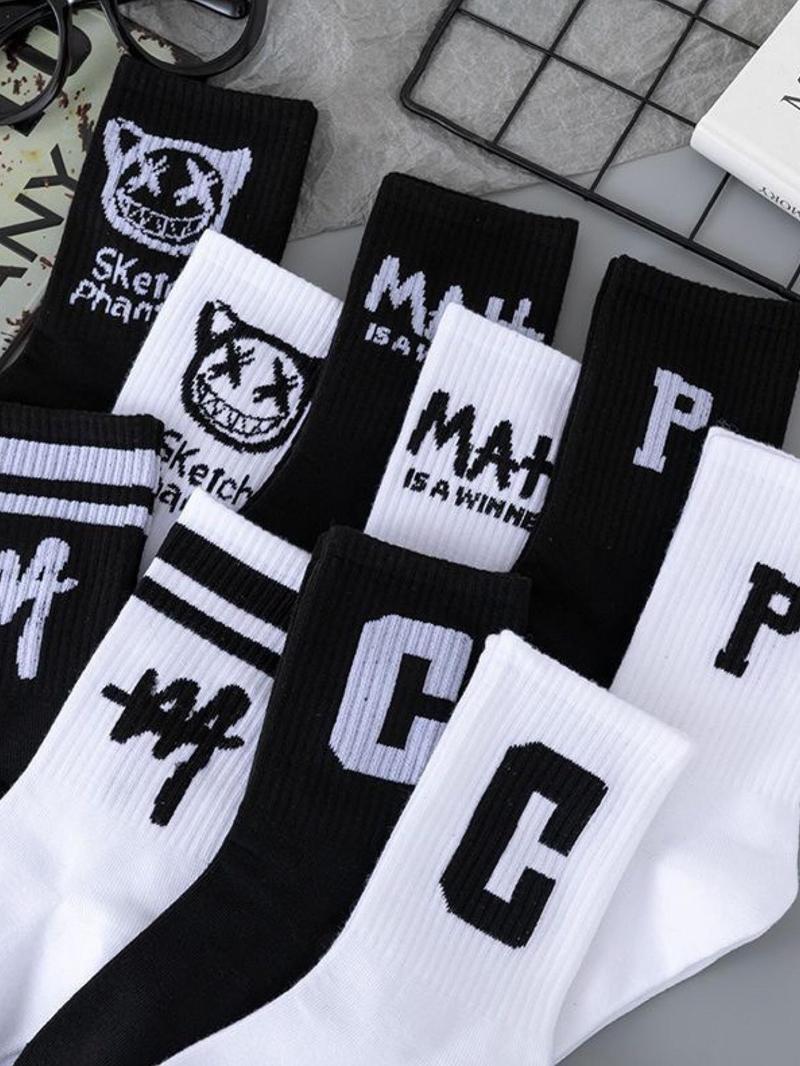 Product Introduction of Men's 10 Pairs Cartoon & Letter Print Crew Socks, Casual Moisture Wicking Mid-calf Socks, Soft Comfy Breathable Socks for All Seasons Daily Wear 0