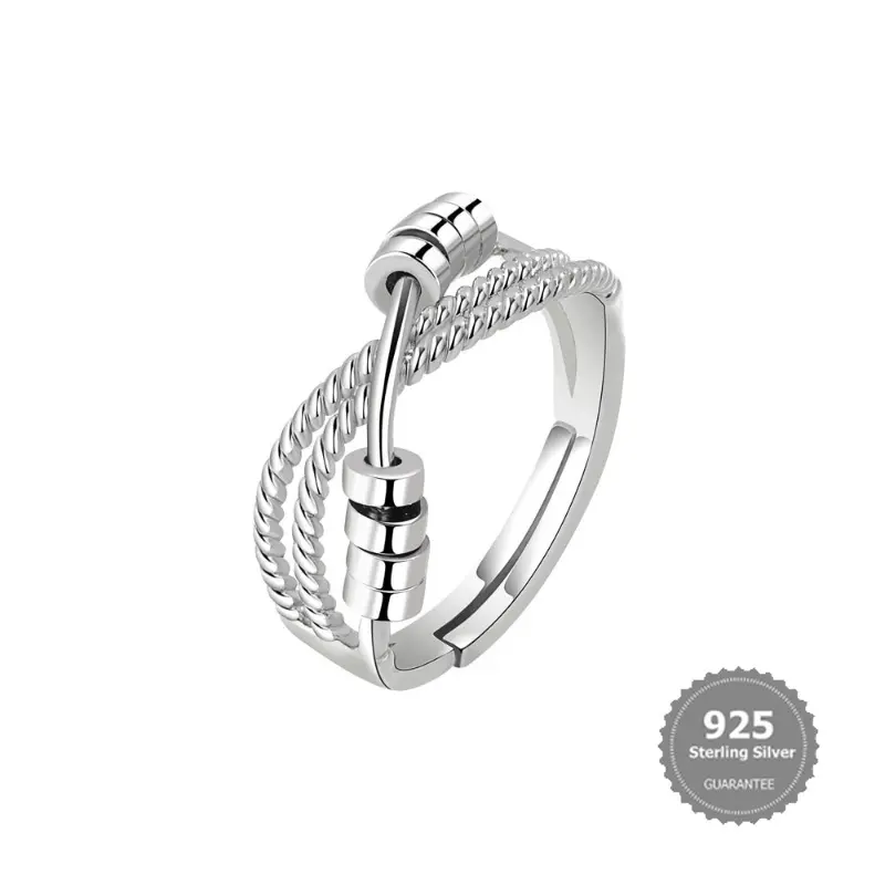 Bộ Nhẫn Đeo Tay Quay, Hạt May Mắn, Thiết Kế Mở Chéo, Xoay, Làm Bằng Bạc S925